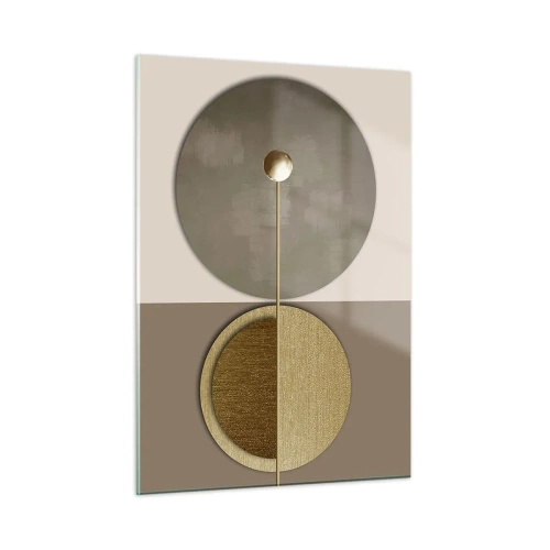 Quadro su vetro - Cerchi e linee dorate in una composizione armoniosa - 50x70cm - Equilibrio perfetto - Decorazione murale moderna per soggiorno e camera da letto ARTTOR