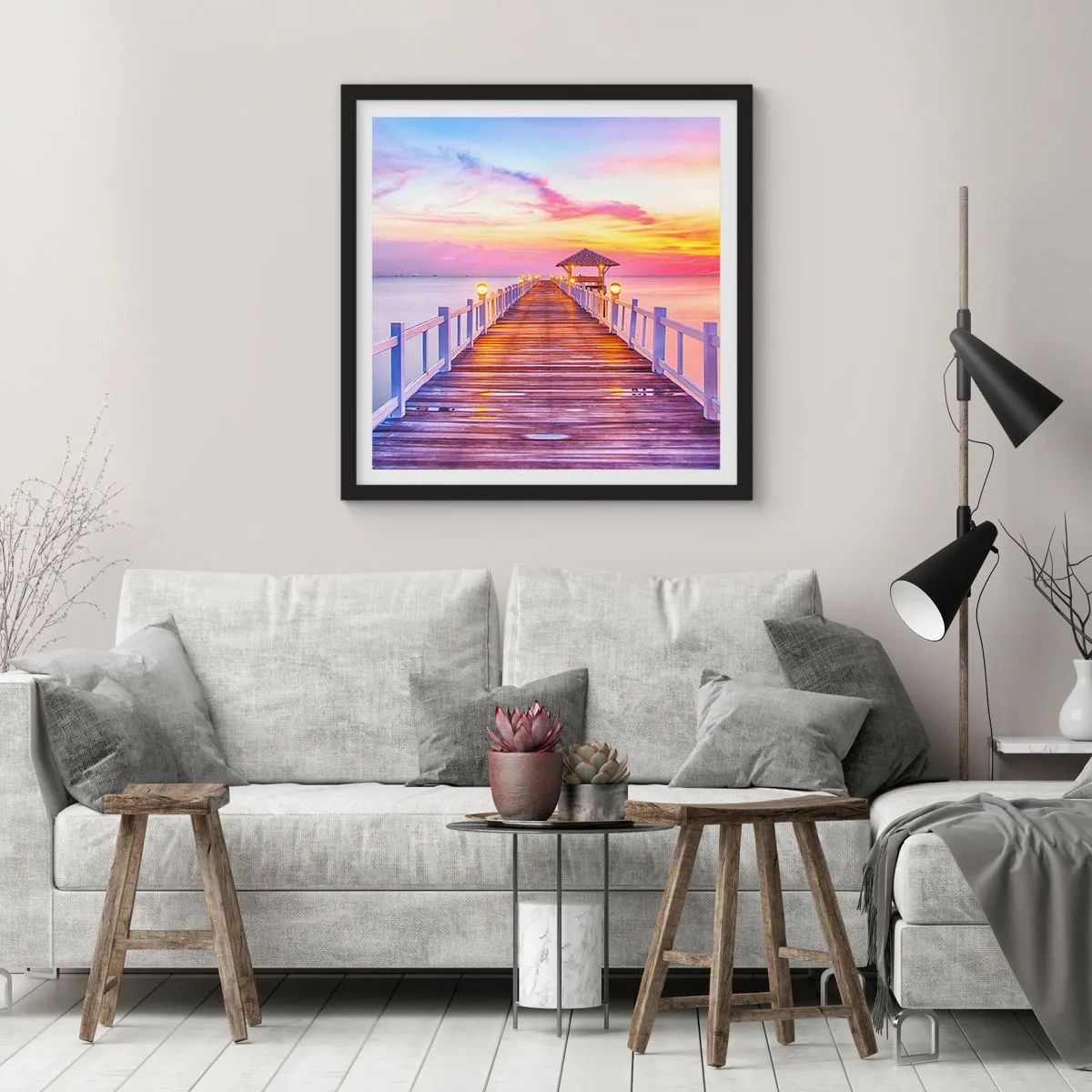 Poster in cornice nera - Silenzio della sera in lilla e oro - 30x30 cm