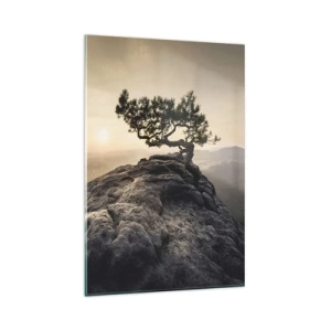 Quadro su vetro - Un albero solitario su una cima rocciosa alla luce del sole - 80x120cm - La vita vince sempre - Decorazione murale moderna per soggiorno e camera da letto ARTTOR