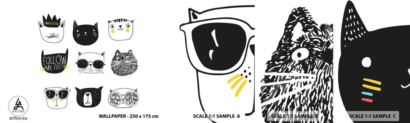 Campione Di Fotomurale Standard Eco - Ognuno è diverso - Gatto, Illustrazione, Grafica - 100x30 cm