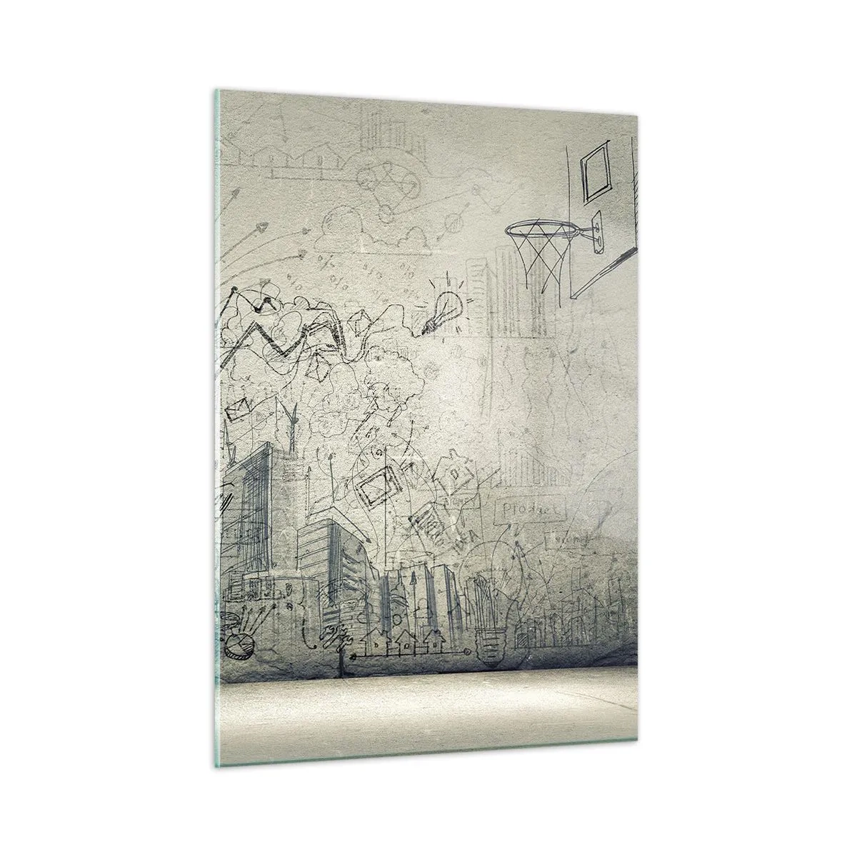Quadro su vetro - Schizzo grafico con elementi aziendali e creativi - 50x70cm - La mia fantastica vita in città - Decorazione murale moderna per soggiorno e camera da letto ARTTOR