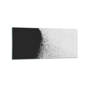 Quadro su vetro - Motivo astratto con particelle nere su sfondo chiaro - 120x50cm - Il movimento delle particelle - Decorazione murale moderna per soggiorno e camera da letto ARTTOR