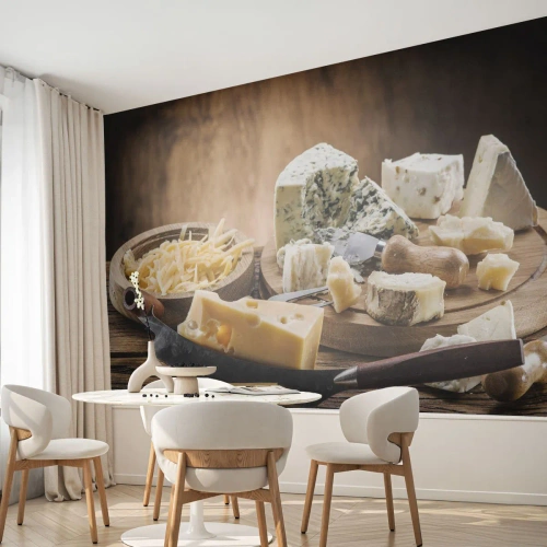 Fotomurali Standard Eco - Sorridi al formaggio - Gastronomia, Tagliere di formaggi, Culinario - 300x210 cm