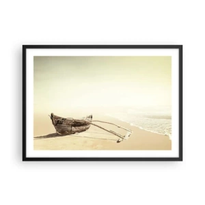 Poster in cornice nera - Vecchia barca da pesca su una spiaggia sabbiosa - 70x50cm - Ricordo dei mari del sud - Decorazione murale moderna per soggiorno e camera da letto ARTTOR