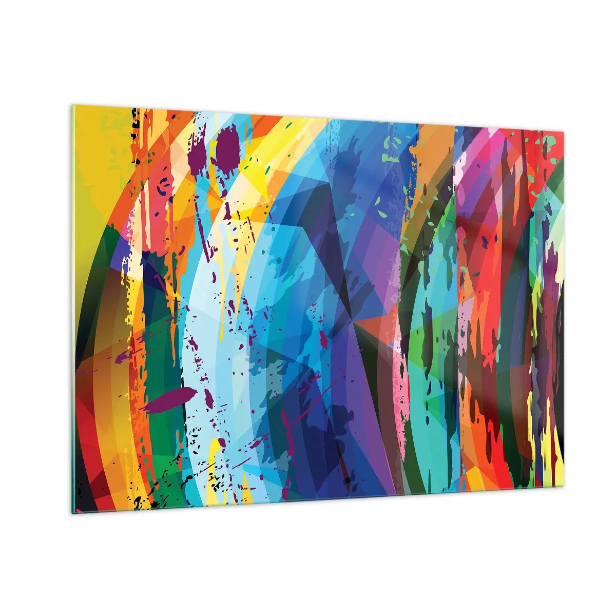 Quadro su vetro - Astrazione colorata con forme dinamiche - 100x70cm - Capogiro di colori - Decorazione murale moderna per soggiorno e camera da letto ARTTOR