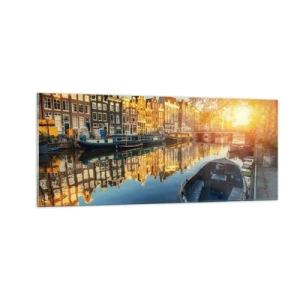 Quadro su vetro - L'alba ad Amsterdam - 100x40 cm