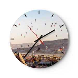 Orologio da parete - Orologio in Vetro - Mongolfiere che fluttuano sulla Cappadocia al mattino - 30x30cm - Come navi nel cielo - Decorazione murale moderna per soggiorno, cucina e camera da letto ARTTOR