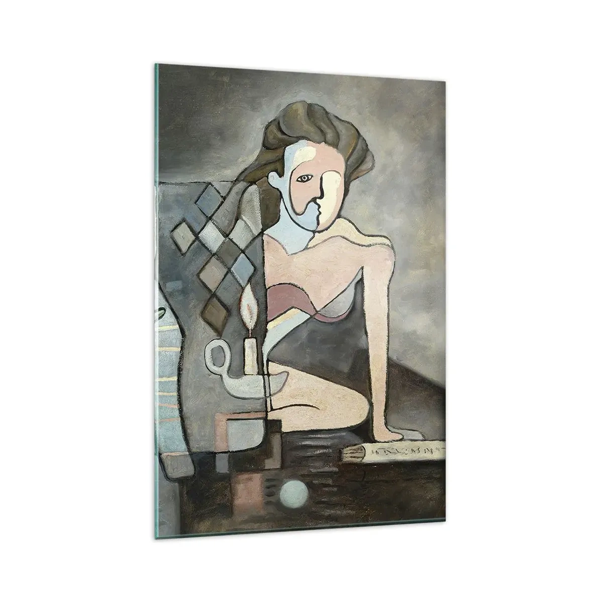 Quadro su vetro - Figure astratte in una composizione simbolica dal significato profondo - 80x120cm - Mosaico di spirito e materia - Decorazione murale moderna per soggiorno e camera da letto ARTTOR