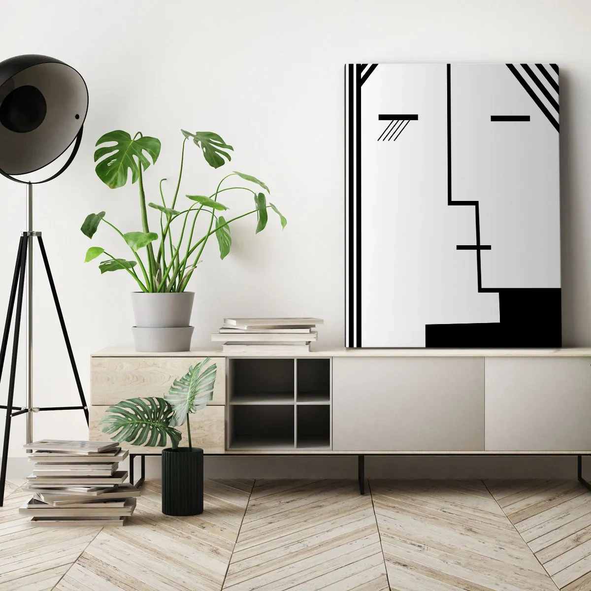 Quadro su tela - Stampe su Tela - Astrazione geometrica di un bacio in bianco e nero - 50x70cm - Semplicemente un bacio - Decorazione murale moderna per soggiorno e camera da letto ARTTOR