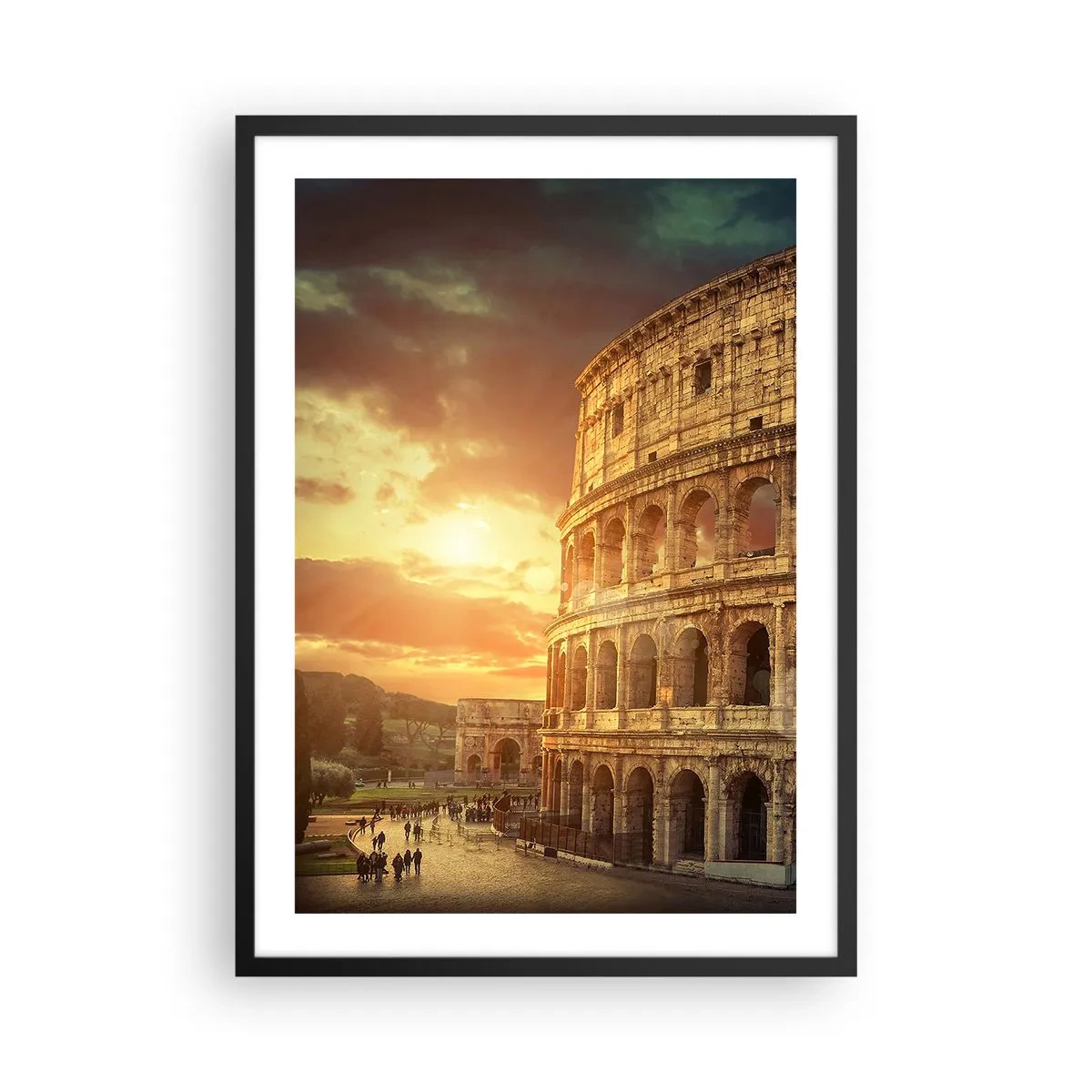 Poster in cornice nera - Il Colosseo a Roma al tramonto - 50x70cm - Impressione colossale - Decorazione murale moderna per soggiorno e camera da letto ARTTOR