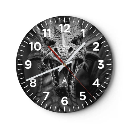 Orologio da parete - Orologio in Vetro - Drago favoloso in grigio - 30x30 cm