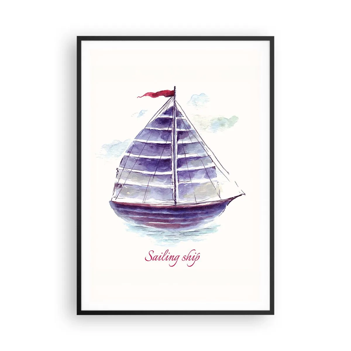 Poster in cornice nera - Gonfie vele e mare calmo - 70x100 cm