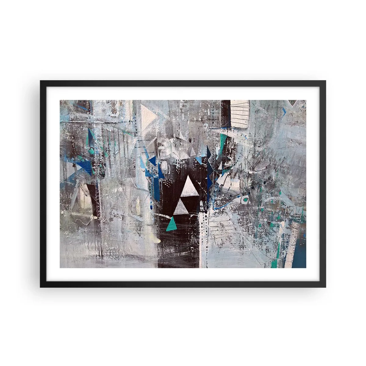 Poster in cornice nera - Composizione astratta con triangoli e motivi geometrici - 70x50cm - L'ordine superiore dei triangoli - Decorazione murale moderna per soggiorno e camera da letto ARTTOR