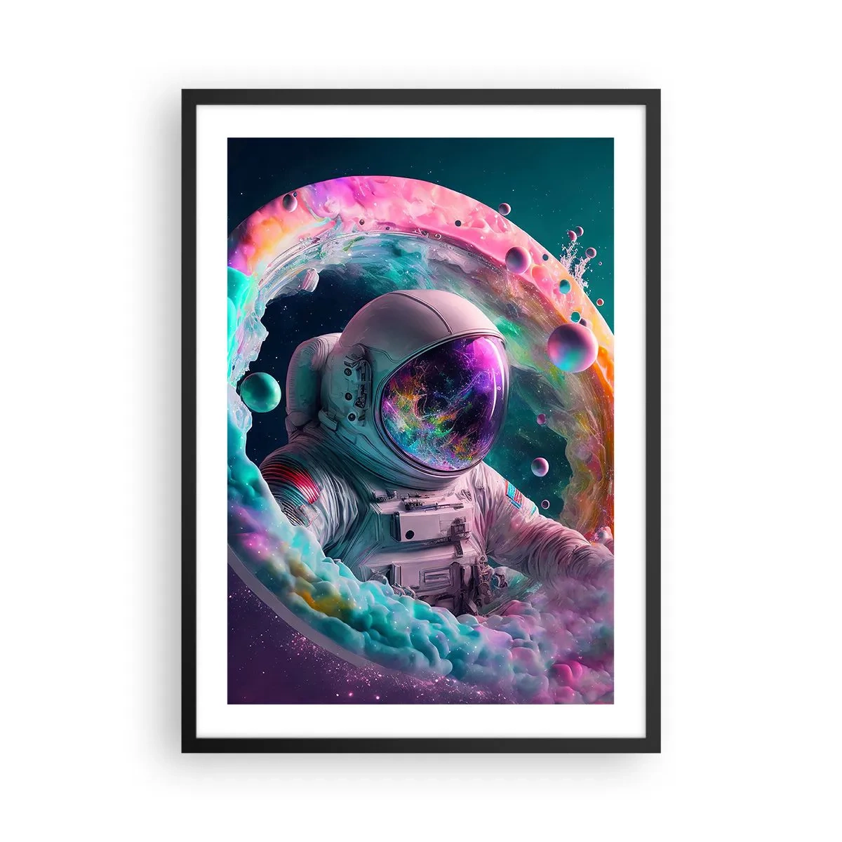 Poster in cornice nera - Astronauta in un ambiente spaziale pieno di nebulose colorate - 50x70cm - Stargate - Decorazione murale moderna per soggiorno e camera da letto ARTTOR