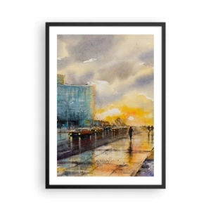 Poster in cornice nera - Una pittoresca strada sotto la pioggia al tramonto - 50x70cm - Vita sulla costa - Decorazione murale moderna per soggiorno e camera da letto ARTTOR