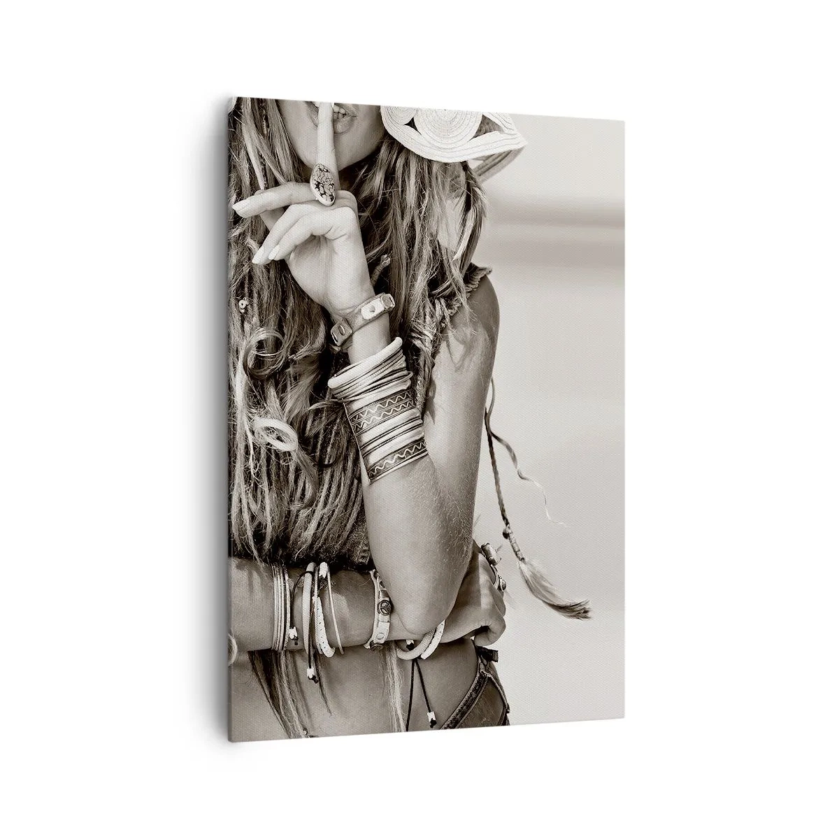 Quadro su tela - Stampe su Tela - Ritratto di una donna boho con gioielli - 70x100cm - Come una ragazza - Decorazione murale moderna per soggiorno e camera da letto ARTTOR