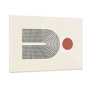 Quadro su vetro - Astrazione grafica con linee e cerchi in stile retrò - 120x80cm - Magnetismo di forme e colori - Decorazione murale moderna per soggiorno e camera da letto ARTTOR