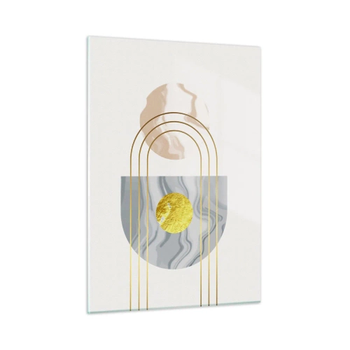 Quadro su vetro - Dipinto astratto in oro e grigio - 50x70cm - Chiarezza e lucentezza - Decorazione murale moderna per soggiorno e camera da letto ARTTOR