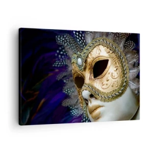 Quadro su tela - Stampe su Tela - Maschera veneziana dorata con piume decorative e ornamenti - 70x50cm - Ritratto di Venezia in oro - Decorazione murale moderna per soggiorno e camera da letto ARTTOR