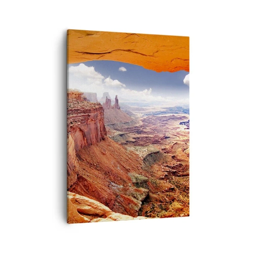 Quadro su tela - Stampe su Tela - Canyon visto attraverso una finestra rocciosa con toni caldi della roccia - 50x70cm - Scolpiti dalla natura - Decorazione murale moderna per soggiorno e camera da letto ARTTOR