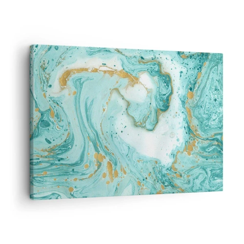 Quadro su tela - Stampe su Tela - Marmo turchese con accenti dorati in una composizione astratta - 70x50cm - La grande onda del periodo Edo - Decorazione murale moderna per soggiorno e camera da letto ARTTOR