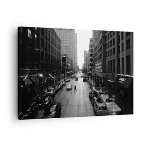 Quadro su tela - Stampe su Tela - Una strada bianca e nera nel centro della città con auto e pedoni - 70x50cm - Un giorno come tanti - Decorazione murale moderna per soggiorno e camera da letto ARTTOR