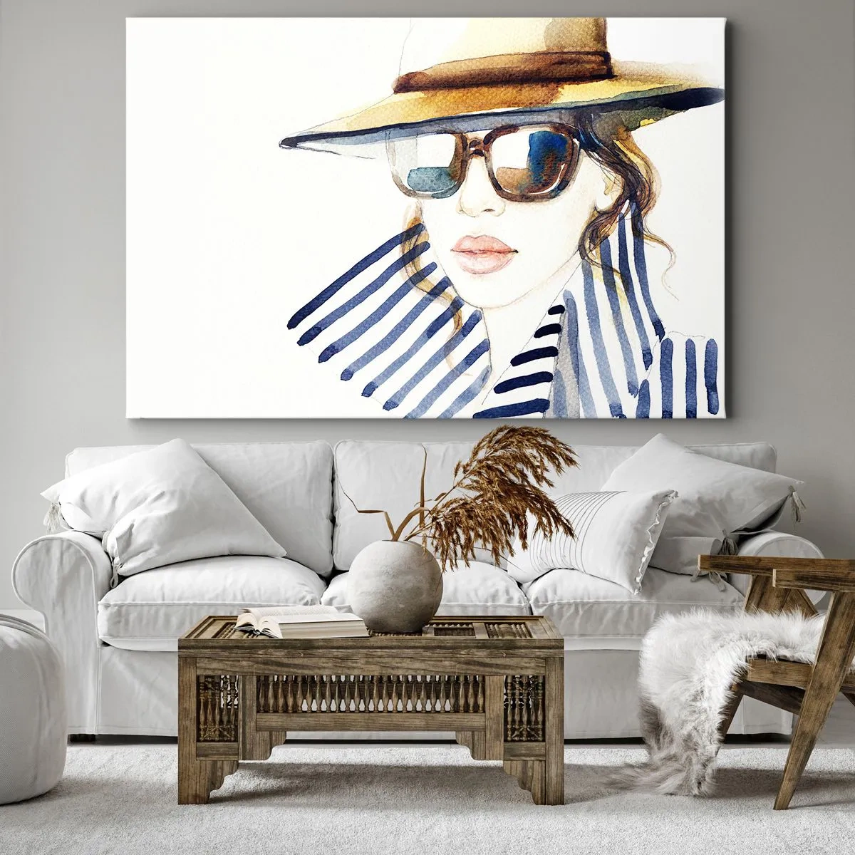 Quadro su tela - Stampe su Tela - Ritratto di una donna con cappello e occhiali da sole - 70x50cm - La Florida dà il benvenuto! - Decorazione murale moderna per soggiorno e camera da letto ARTTOR