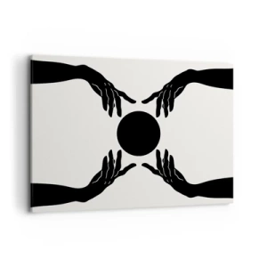 Quadro su tela - Stampe su Tela - Mani nere in una composizione simmetrica con una palla - 100x70cm - Segno misterioso - Decorazione murale moderna per soggiorno e camera da letto ARTTOR