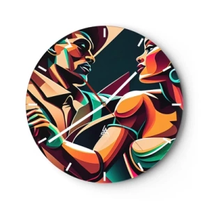 Orologio da parete - Orologio in Vetro - Una coppia danzante stilizzata, raffigurata con colori intensi. - 30x30cm - Al ritmo del cuore - Decorazione murale moderna per soggiorno, cucina e camera da letto ARTTOR