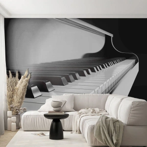 Fotomurali Premium Sand - Un elegante primo piano della tastiera di un pianoforte - 100x70cm - Armonia di forme e colori - Decorazione murale moderna per soggiorno e camera da letto ARTTOR
