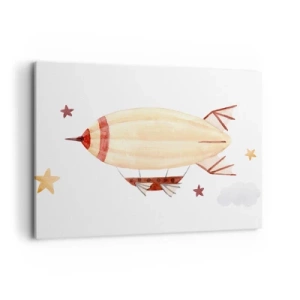 Quadro su tela - Stampe su Tela - Un dirigibile dipinto a mano su uno sfondo di stelle - 100x70cm - Nave volante - Decorazione murale moderna per soggiorno e camera da letto ARTTOR