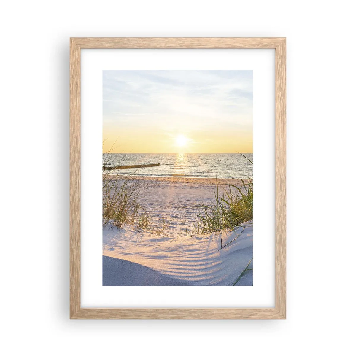 Poster in cornice rovere chiaro - Rumore del mare, uccelli che cantano, spiaggia selvatica tra i cespugli... - 30x40 cm