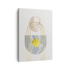 Quadro su tela - Stampe su Tela - Composizione astratta con cerchi e linee dorate su uno sfondo chiaro. - 50x70cm - Chiarezza e lucentezza - Decorazione murale moderna per soggiorno e camera da letto ARTTOR