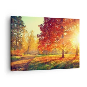 Quadro su tela - Stampe su Tela - Parco autunnale illuminato dalla luce del sole - 70x50cm - Rosso è bello - Decorazione murale moderna per soggiorno e camera da letto ARTTOR