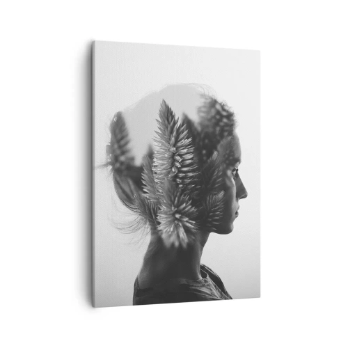 Quadro su tela - Stampe su Tela - Un ritratto sottile con elementi della natura - 50x70cm - La signora della pineta - Decorazione murale moderna per soggiorno e camera da letto ARTTOR