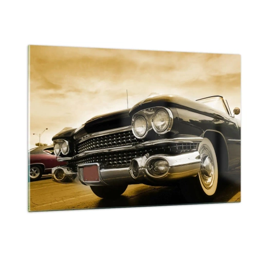 Quadro su vetro - La parte anteriore di un'auto d'epoca in un elegante stile retrò - 120x80cm - Il classico non è mai fuori moda - Decorazione murale moderna per soggiorno e camera da letto ARTTOR