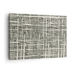 Quadro su tela - Stampe su Tela - Un motivo geometrico che ricorda una griglia su uno sfondo chiaro - 70x50cm - Composizione tessuta - Decorazione murale moderna per soggiorno e camera da letto ARTTOR