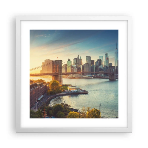 Poster in cornice bianca - L'alba nella grande città - 40x40 cm