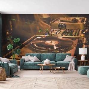 Fotomurali Premium Sand - Consolle DJ con giradischi nell'illuminazione del club - 100x70cm - Senti la forza? - Decorazione murale moderna per soggiorno e camera da letto ARTTOR