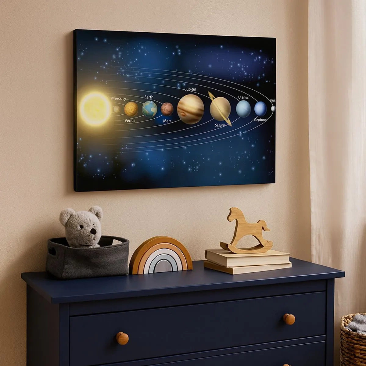 Quadro su tela - Stampe su Tela - Schema del sistema solare con pianeti e sole - 70x50cm - Uno su dieci - Decorazione murale moderna per soggiorno e camera da letto ARTTOR