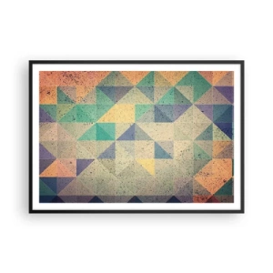 Poster in cornice nera - Una composizione colorata di triangoli geometrici in tonalità pastello. - 100x70cm - La repubblica dei triangoli - Decorazione murale moderna per soggiorno e camera da letto ARTTOR