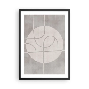 Poster in cornice nera - Linee geometriche e un cerchio in tonalità di grigio - 50x70cm - Tondo e dritto - Decorazione murale moderna per soggiorno e camera da letto ARTTOR