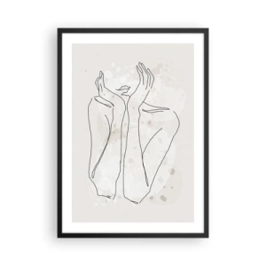 Poster in cornice nera - Disegno di contorno di una mano con uno sfondo astratto nei toni del beige - 50x70cm - Attimo sognante - Decorazione murale moderna per soggiorno e camera da letto ARTTOR