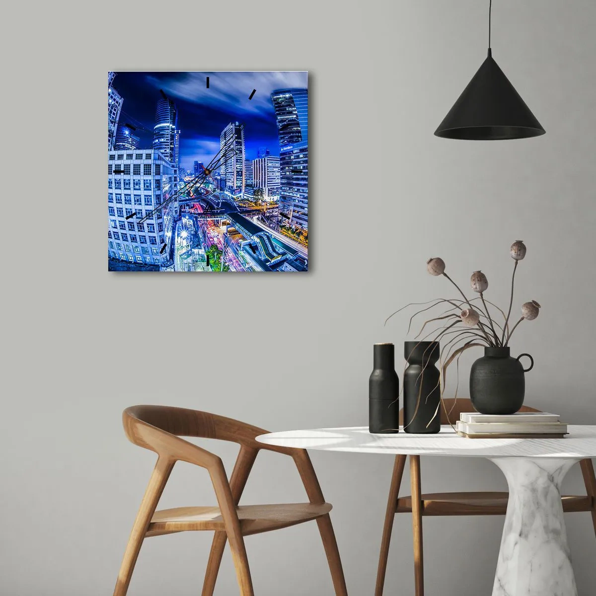 Orologio da parete - Orologio in Vetro - Il ritmo notturno della città - 40x40 cm