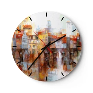 Orologio da parete - Orologio in Vetro - Una città pittoresca con un ponte e un riflesso nell'acqua - 30x30cm - Anche sotto il ponte è bello - Decorazione murale moderna per soggiorno, cucina e camera da letto ARTTOR