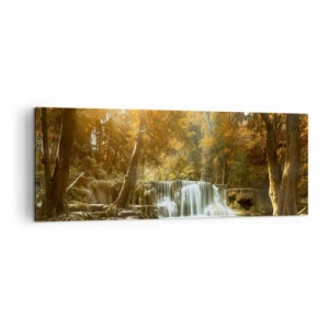 Quadro su tela - Stampe su Tela - Paesaggio autunnale con cascata - 140x50cm - Cascata nel parco - Decorazione murale moderna per soggiorno e camera da letto ARTTOR