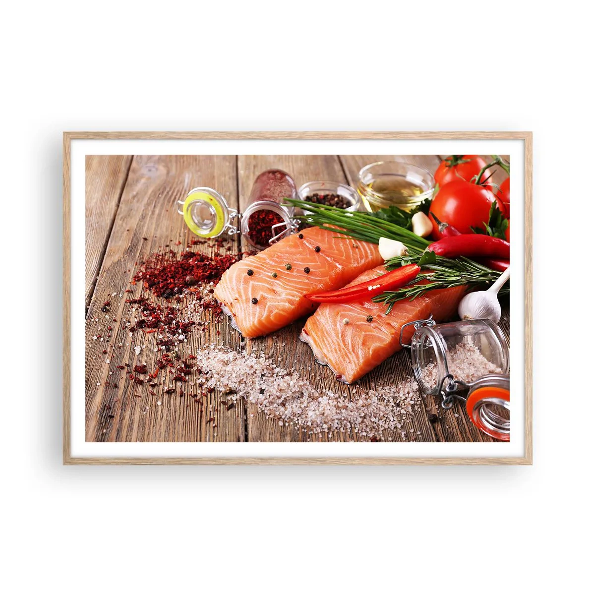 Poster in cornice rovere chiaro - Avventura norvegese in cucina - 100x70 cm