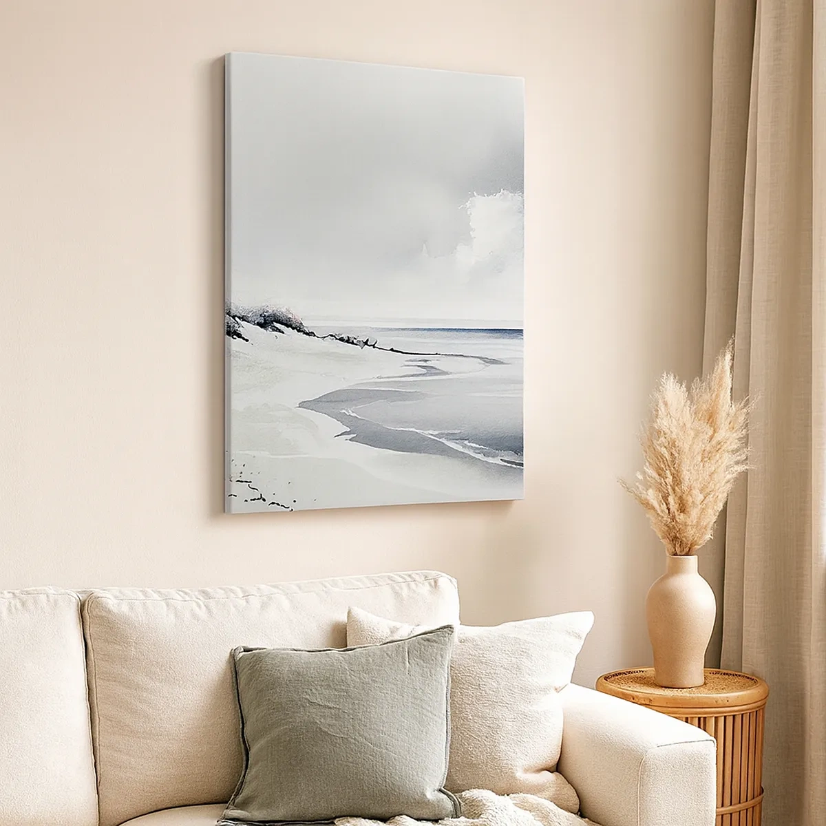 Quadro su tela - Stampe su Tela - Una spiaggia dalle tenui tonalità di grigio e blu - 50x70cm - Insieme da sempre - Decorazione murale moderna per soggiorno e camera da letto ARTTOR