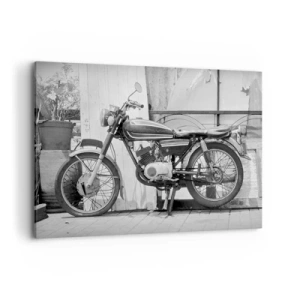 Quadro su tela - Stampe su Tela - Foto in bianco e nero di una motocicletta classica - 100x70cm - La classicità sopra a tutto - Decorazione murale moderna per soggiorno e camera da letto ARTTOR