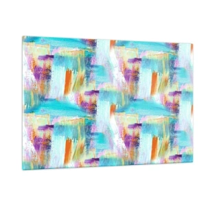 Quadro su vetro - Astrazione colorata con pennellate in colori pastello e vivaci. - 120x80cm - Mite intreccio soffuso - Decorazione murale moderna per soggiorno e camera da letto ARTTOR